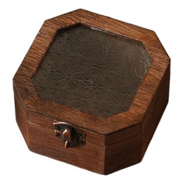 Imagem de Generic Caixa de armazenamento de madeira, organizador, presentes decorativos com tampa de vidro, caixa de presente, ornamento para sala de estar, entrada, Octógono Marrom Escuro