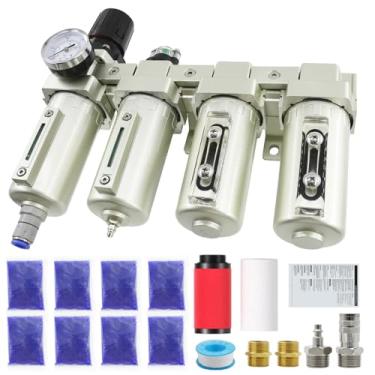 Imagem de 3/10.2 cm - Secador de ar para compressor, sistema de filtro e secador de ar de drenagem automática para cortador de plasma e spray de tinta, NPT grau industrial 4 estágio 2 sistema de filtro e 2