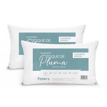 Imagem de Kit 2 Travesseiros Toque de Pluma 50x70cm, Percal 180 Fios, Antialérgico, Antiácaro, Lavável, Ultra Macios e Confortáveis, Ideais para Sono Reparador e Decoração Elegante - Cor Branco