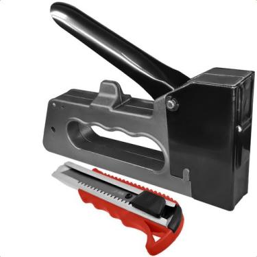 Imagem de Grampeador Profissional Manual Aço + Estilete 18mm Com Trava - Startoo