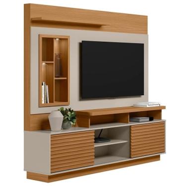 Imagem de Estante Painel Para 60 Pol Com Led 200cm Dora L06 Nature-off White - Mpozenato