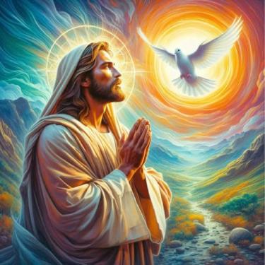 Imagem de Kits de arte de diamante de oração de Jesus para adultos, kits de pintura de diamante de pomba branca 5D DIY para iniciantes, pinturas redondas completas com pontos de diamante, imagens, joias