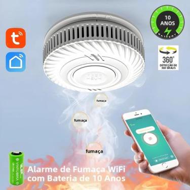 Imagem de Detector De Fumaça Inteligente WiFi Tuya Com Bateria De Lítio De 10 An