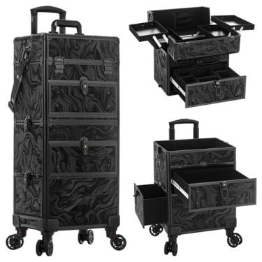 Imagem de AROUS Estojo de maquiagem com 3 gavetas, estojo de cosmetologia sobre rodas carrinho de unhas carrinho de salão de beleza estojos organizadores para tecnologia de unhas, pintura facial, cabeleireiro