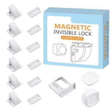 Imagem de Deeki Fechaduras magnéticas invisíveis de segurança para bebês com 6 fechaduras e 1 chave para porta de gaveta de armário à prova de crianças, fácil instalação, adesivo forte