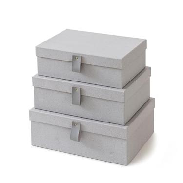 Imagem de Soul & Lane Caixas decorativas de papelão para armazenamento – conjunto de 3, conjunto texturizado com tampas para decoração de casa, armazenamento de fotos e caixas de memória para lembranças, cinza