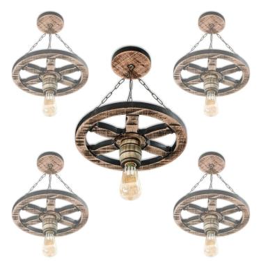 Imagem de Kit 5 Luminária Pendente Roda De Carroça 33Cm Colonial Retrô