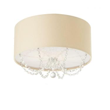 Imagem de Plafon Em Tecido Com Pingentes De Cristal 30Cm Diâmetro Cru