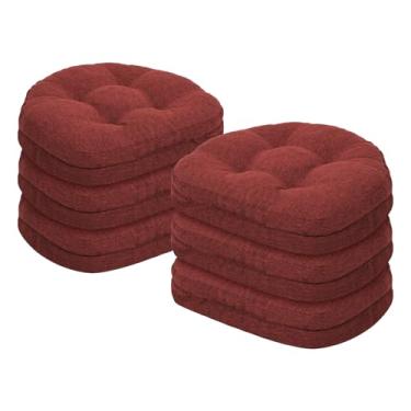 Imagem de baibu Conjunto de 6 almofadas para cadeira de jantar, almofadas de assento Windsor de espuma viscoelástica com design patenteado de camada dupla, almofadas para cadeira de cozinha com laços e capa