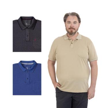 Imagem de Kit 3 Camisa Polo Masculina Plus Size Pique com Bolso Casual