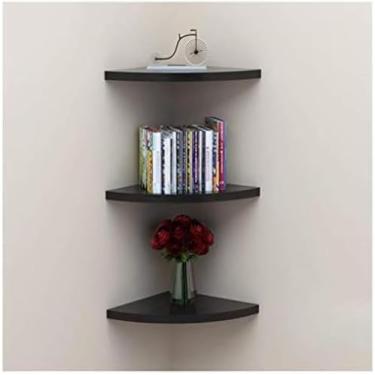 Imagem de Prateleira De Canto Die Montada Na Parede Conjunto De 3 Kits De Prateleira De Armazenamento Rack De Decoração De Sala De Estar E Quarto Pendurado, White+red+black, 28cm