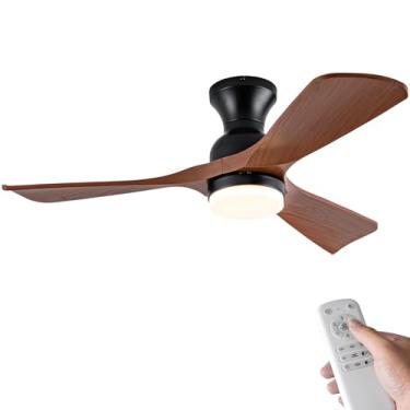 Imagem de OMYU Ventiladores de teto com luzes, ventilador de teto de perfil baixo de 106,7 cm com luz e controle remoto, regulável, ventilador de teto externo moderno com montagem embutida para quinta, motor CC