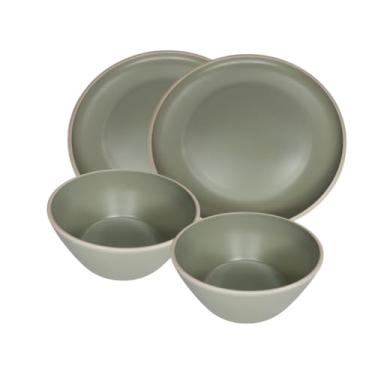 Imagem de Kit Mesa Posta 2 Pratos De Sobremesa + 2 Bowls Tigelas De Melamina Resistente e Elegante (VERDE)