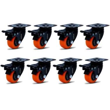 Imagem de Kit 8 Rodízios Placa Linha 1.5/8" Black Amarelo 41mm Anti Risco Móveis