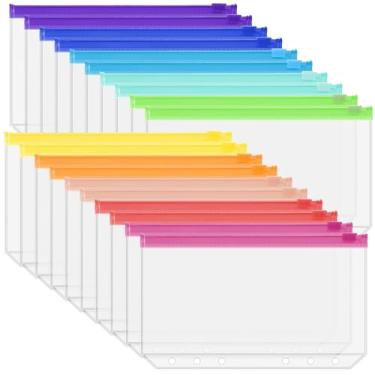 Imagem de Antner 20 peças de bolsos para fichário A6 com 6 furos, 10 pastas com zíper de cores sortidas, envelopes de enchimento para dinheiro, sacos de enchimento de folhas soltas, organizador de dinheiro para