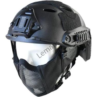 Imagem de Pj Tactical Capacete Rápido Tático Soft Cs Protetor Escudo Inferior Malha Meia Máscara Facial Com Protetores Auriculares, Black, 55 * 62 cm