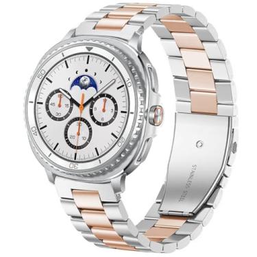 Imagem de DEALELE Pulseiras de substituição de aço inoxidável Soild compatíveis com Samsung Galaxy Watch 8 (40 mm/44 mm) / 8 Classic (46 mm), prata e ouro rosa