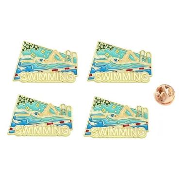 Imagem de 4 peças de pinos esmaltados de natação, broches comemorativos de eventos esportivos, nadadores, atletas mochilas, caixas de roupas, acessórios