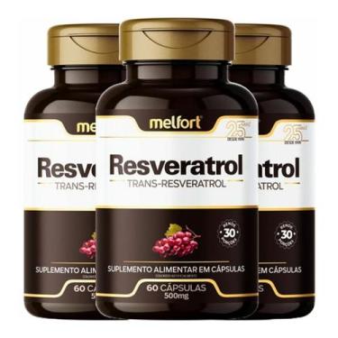Imagem de Kit 3x Resveratrol (Trans-Resveratrol) 60 Capsulas 500mg Melfort - Flo