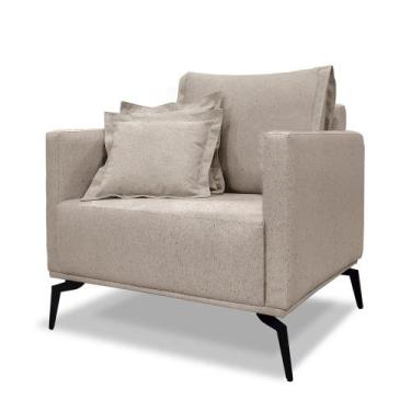 Imagem de Poltrona Decorativa Estofada em Linho com Pés Metálicos - Living Lucad