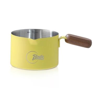 Imagem de Bincoo Copo de café expresso com cabo de madeira, copo medidor de café expresso de aço inoxidável de 100 ml, para máquina de café, casa, barista (amarelo)