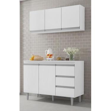 Imagem de Kit de Cozinha Andréia Balcão 120mt Para Pia e Aéreo 3 Portas Branco A