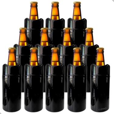 Imagem de Porta Garrafa Térmico Camisinha de Cerveja 600 ml – Mantém a Bebida Gelada e Evita Suor (Com Isopor) (Preto, Kit 12 Uni - 600ml)