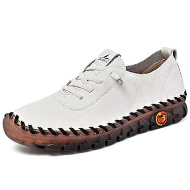 Imagem de ZPPORDMR Mocassins femininos modernos bordados à mão com fundo macio, confortável, antiderrapante, macio, casual, para caminhada, ortopédico, 4D, alívio da dor, sapatos casuais, Branco, 40