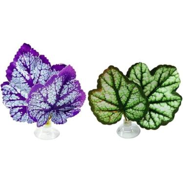 Imagem de CHSYLFDC 2 peças de almofada de folha de peixe Betta com ventosa de rede simulando habitat realista descanso de peixe cama aquários decoração rede simulando habitat, roxo