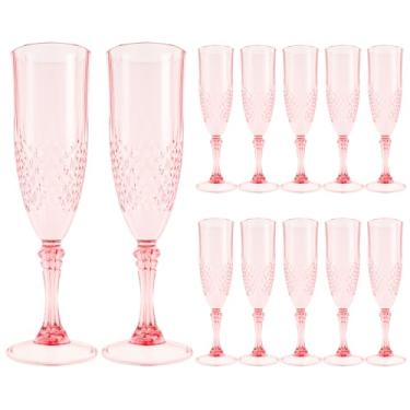 Imagem de Tcwhniev 12 peças de taça de champanhe de plástico de 207 ml, taça de vinho de aderência confortável, cálice de fundo plano inquebrável, reutilizável, fácil de transportar para piquenique de festa de