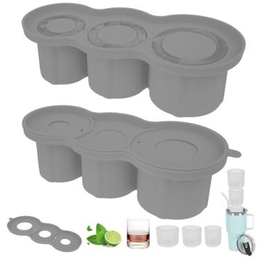 Imagem de UKQRRTC 2 bandejas de silicone para cubos de gelo para copo de fácil liberação, molde de máquina de gelo com tampas, reutilizável, 3 tamanhos diferentes, bandejas de cubos de gelo para coquetéis