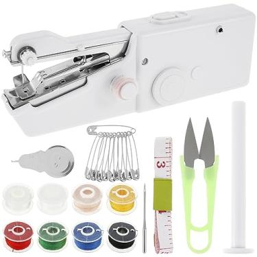 Imagem de DJAPWPX Mini máquina de costura para iniciantes, máquina de costura portátil, máquina de costura elétrica com acessórios de costura, faça você mesmo, ferramenta portátil de costura doméstica para