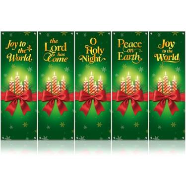 Imagem de 5 faixas de igreja para parede de santuário, banners de Natal com versículos da Bíblia, decoração religiosa de Natal, placas de pendurar religiosas inspiradoras para decoração de igreja, escola