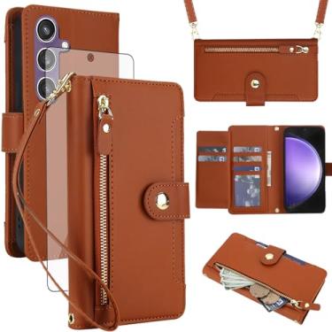 Imagem de Asuwish Capa de celular para Samsung Galaxy S23 FE 5G carteira com zíper, protetor de tela de vidro temperado e alça de pulso transversal, porta-cartão de crédito flip S 23 EF S23FE 23S mulheres