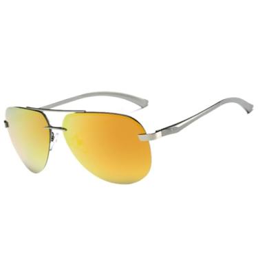 Imagem de Óculos de sol com proteção UV400 para homens e mulheres | Dobradiças de metal em alumínio, lentes coloridas | Para dirigir e praticar esportes ao ar livre, dourado