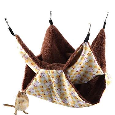 Imagem de TOPINCN Squirrel Hammock,Double Layer Hamster Nest, Hamster Sleeping Bag,Hamster Habitat Hanging House for Squirrel Chinchilla Guinea Pig Yellow Rabbit(S)
