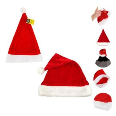 Imagem de Gorro De Papai Noel Kit Com 20 Touca De veludo Liso Vermelho - Wincy N