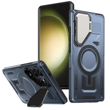 Imagem de THMEIRA Capa magnética Armor para Samsung Galaxy S23 Ultra (6,8 polegadas) compatível com MagSafe, com suporte versátil para câmera, proteção de nível militar, anti-impressão digital, durável, azul