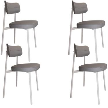 Imagem de Kit 04 Cadeiras Estofada Para Sala de Jantar Astrid Branco C01 Linho Cinza - Lyam Decor