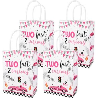 Imagem de Cheerupp 16 peças, duas bolsas rápidas e 2 curiosas para meninas, sacos de papel rosa vintage para carros de corrida, dois sacos de lembrancinha de doces com alça para artigos de festa de 2 anos