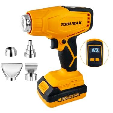 Imagem de TOOLMAK Plus Pistola de calor sem fio 15.6 °C - 600 °C, kit de pistola de ar quente resistente de aquecimento rápido, controle de temperatura variável, proteção contra superaquecimento com 4 bocais