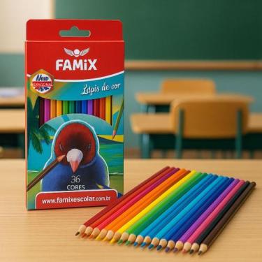 Imagem de Lápis de Cor Famix 36 Cores Hexagonal  Macio e Resistente  Ideal para 