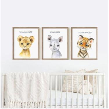 Imagem de Quadro Infantil Decorativo Baby Animais Safari Cute - Kit com 3 Quadro