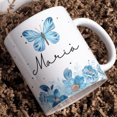 Imagem de Caneca de Porcelana com Nome Personalizado Floral Borboleta Com Nome -
