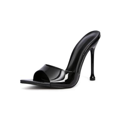 Imagem de Sandálias femininas de salto agulha – Sapatos de verão abertos sem cadarço para casamentos/festas/uso diário, sola fina e confortável salto alto, Preto, 37