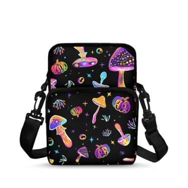 Imagem de Ecaestolph Bolsa tiracolo feminina pequena carteiro tiracolo bolsa transversal bolsa de armazenamento bolsa, Desenho de cogumelo, abóbora, preto, One Size
