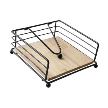 Imagem de AFXGUSD Porta-guardanapos, Dispensador de Guardanapos Plano com Braço Pesado, Porta-papéis Quadrado Prático E Rústico para Mesa de Jantar em, Preto, Tamanho real