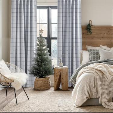 Imagem de KGORGE Cortinas xadrez 100% blackout para sala de estar, quarto, decoração com isolamento térmico guingão, tratamento de janela à prova de som, cortinas de verificação para sala de jantar, fazenda