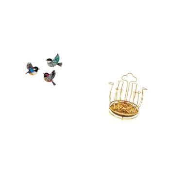 Imagem de Fenteer Arte de Parede de Pássaros de Madeira E Suporte Giratório para Escorredor de Copos para Jardim, Sala de Estudo, Armário de Fazenda, Sala de Estar, Dec