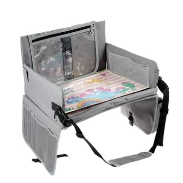 Imagem de DJAPWPX Bandeja de viagem infantil, bandeja portátil para assento de carro infantil, mesa dobrável para assento de carro, mesa prática de atividades de avião para crianças, meninos e meninas (cinza)